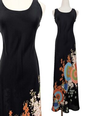 Karari Black 100% Silk Maxi Dress Size Small Relaxed Fit Semi-Formal